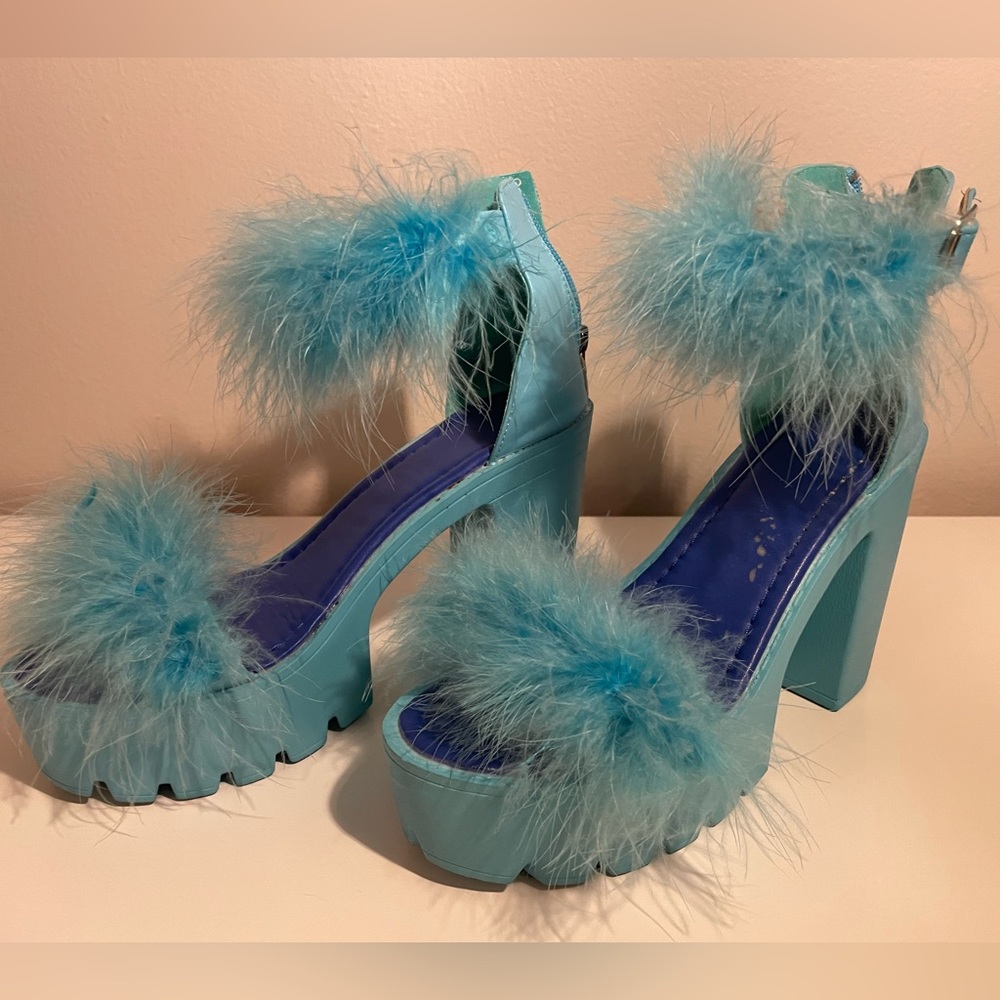 Blue fuzzy shoes